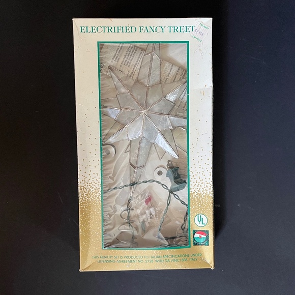 VTG 80s Kurt Adler Capiz Tree Topper Electrified Double Silver/White North Star - Picture 11 of 12